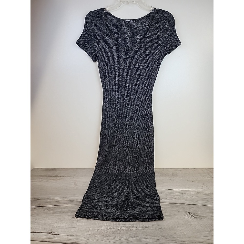 Popular Basics Women's Grey Marled Knit Scoop Neck Short Sleeve Midi Dress Large